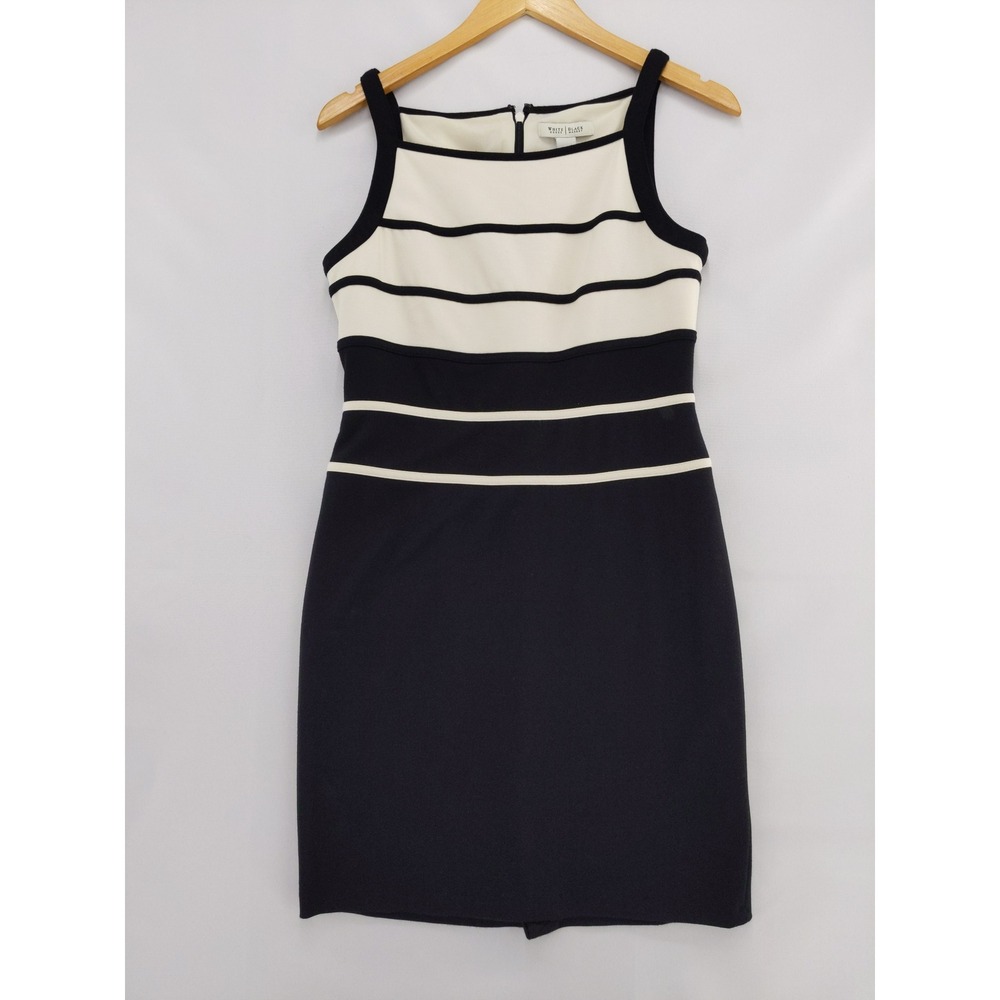 White House Black Market Sheath Dress Women 6‎ Black White Striped Colorblock